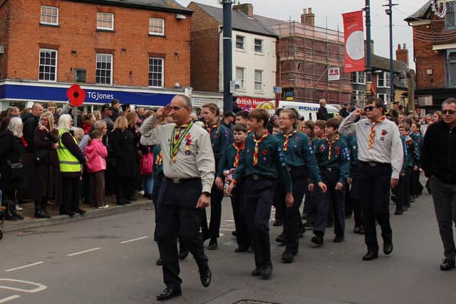 Scouts give the salute in Melton town centre