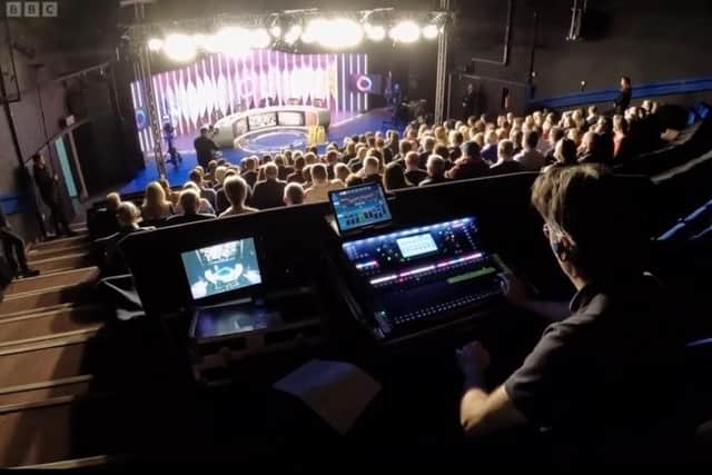 A view from the back of Melton Theatre during the filming of the BBC's Question Time programme