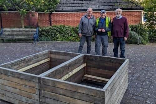 The planters donated by Melton Lions to the work of the Melton In Bloom team