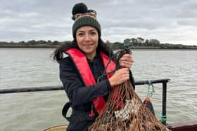 Round Corner Brewing head brewer Lara Lopes with a haul of oysters in Essex to be used in the Melton-on-Sea stout