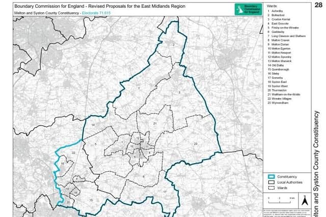 The proposed new Melton and Syston Parliamentary constituency boundary