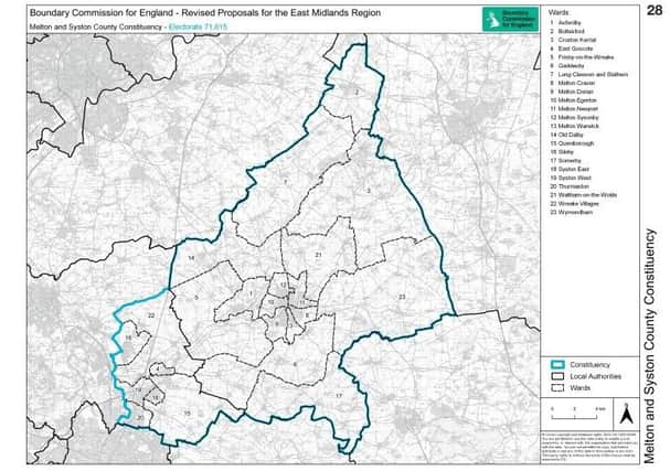 The proposed new Melton and Syston Parliamentary constituency boundary