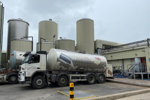 A Long Clawson Dairy tanker arrives with 20,000 litres of milk from local farms
