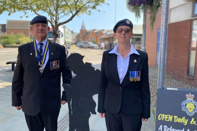 Nick Pridden and Jackie Wood - chair and vice-chair of the Melton branch of the Royal British Legion pay their respects on VJ Day