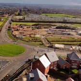 A drone image of the new roundabout on Scalford Road, Melton, with John Ferneley College at the top of the photo and the new Bloor Homes development to the right
PHOTO MICHAEL RILEY