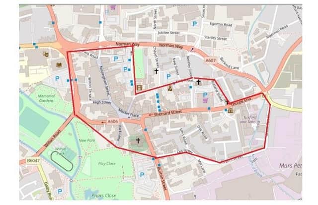 Part of the area of Melton Mowbray covered by the Dispersal order to tackle anti-social incidents
