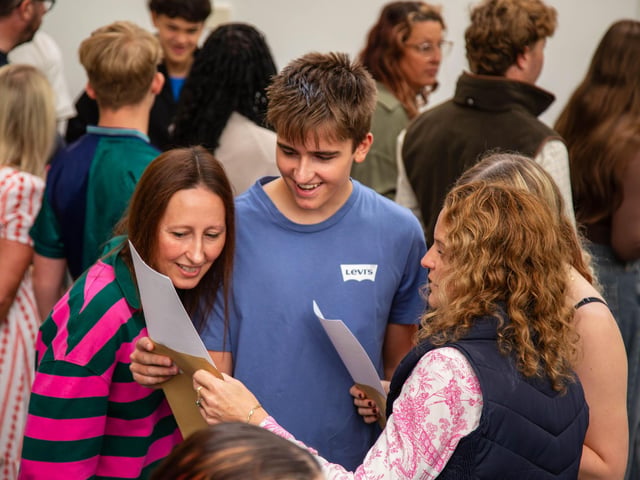 Students sharing their GCSE results.
