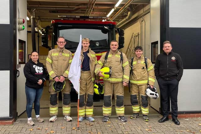 The Leicestershire firefighters who set off from the Melton Fire Station morning on the penultimate leg of a 150-mile walk in memory of former colleague Jon Partridge