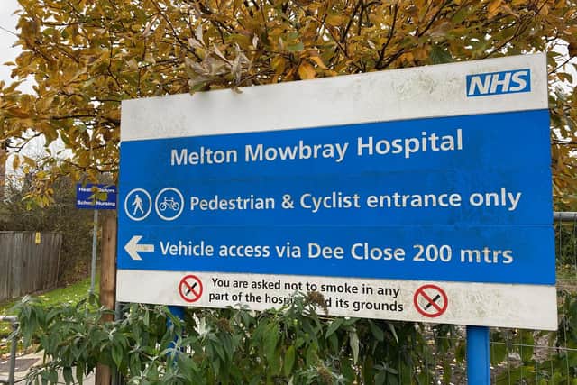 A sign outside Melton Mowbray Hospital
