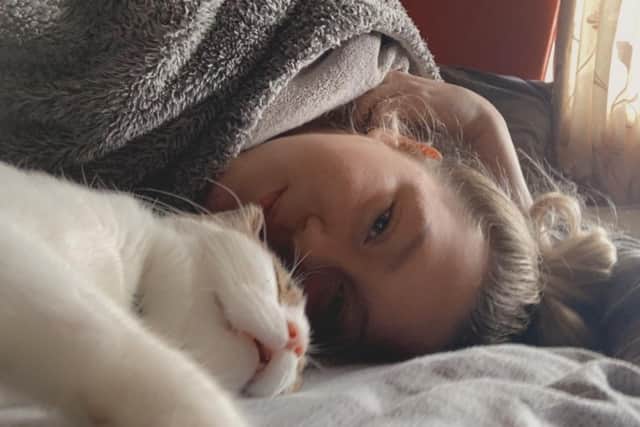 Niamh Middleton with Timothy, who is recovering from being shot with an air rifle in Melton
