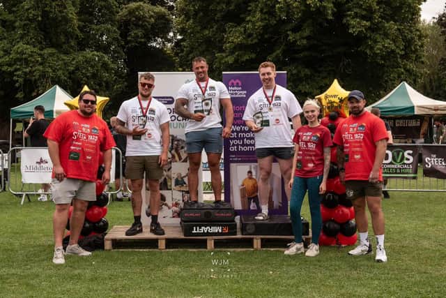 The top three celebrate at the end of Power in the Park 2024 in Melton Mowbray IMAGE WJM Photography