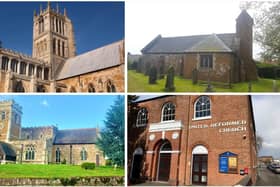 Clockwise from top left: St Mary's, Melton; St Leonard's, Sysonby; United Reformed Church, Melton; All Saints', Rotherby