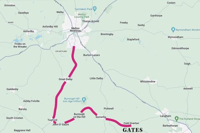 A map showing the alternative route Gates Garden Centre suggests Melton customers and staff use while the A606 is closed