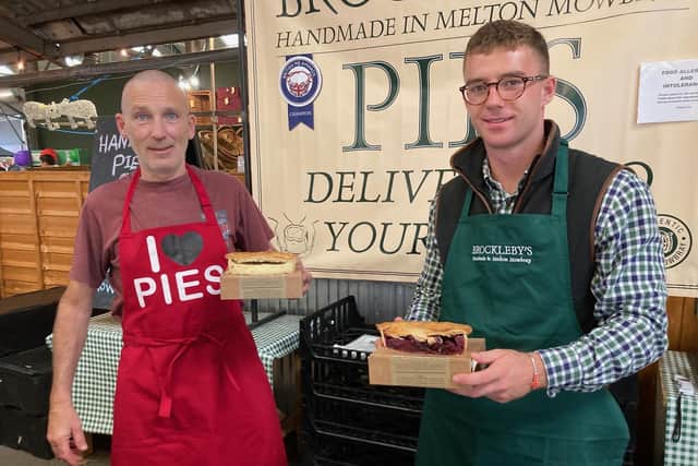 Charlie Shakespeare (right) and Johan Van der Feijst on the Brockleby's Pies stand at Melton's East Midlands Food Festival