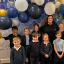 Headteacher Karen Lambert with some of her pupils at Stathern Primary School