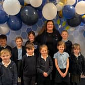 Headteacher Karen Lambert with some of her pupils at Stathern Primary School