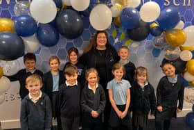 Headteacher Karen Lambert with some of her pupils at Stathern Primary School