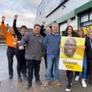 Staff and volunteers at The Hanger charity superstore in Melton Mowbray celebrate funding 1,000 lifesaving missions for the local air ambulance service