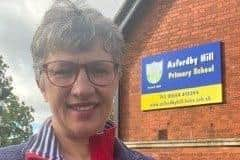 Farmer Jane Barnes at Asfordby Hill Primary School where she gave a talk to pupils