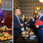 Melton and Rutland food producers showcase their products in Parliament - Samosa Wallah (left) and Long Clawson Dairy serve their produce to MPs