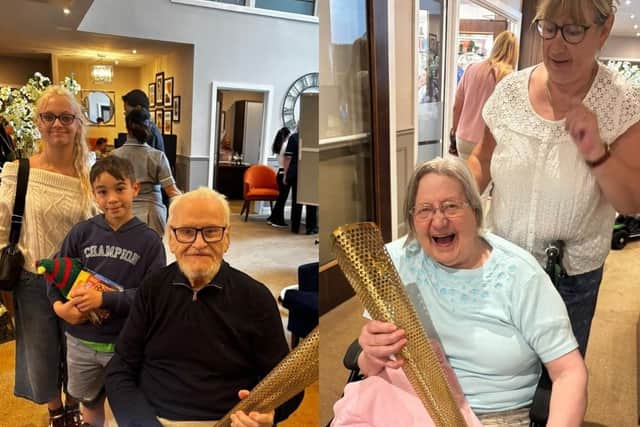 Residents with the 2012 Olympic torch which was taken to a fun day at Wilton Manor care home