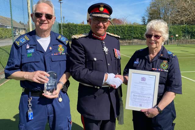 Ian and Peter Scott receive the King's Award for Voluntary Service from the Lord Lieutenant of Leicestershire, Mike Kapur OBE