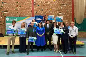 Alicia Kearns with her supporters - she was elected Rutland & Stamford MP earlier this morning