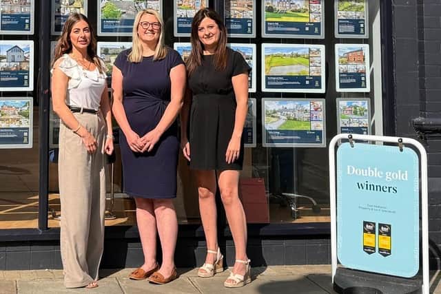 From left, sales director Melissa Hopson, managing director Lizzie Bateman and head of operations Maria Burns outside the Bentons HQ in Melton