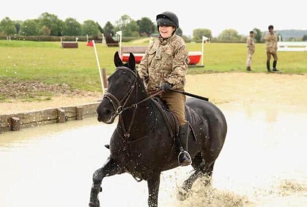 A military horse is put through its paces at the Defence Animal Training Regiment’s Remount Barracks at Melton