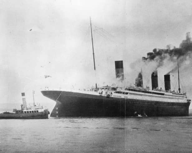 The White Star liner 'Titanic', which sank on its maiden voyage to America in 1912, pictured here on trials in Belfast Lough.  (Photo by Topical Press Agency/Getty Images)