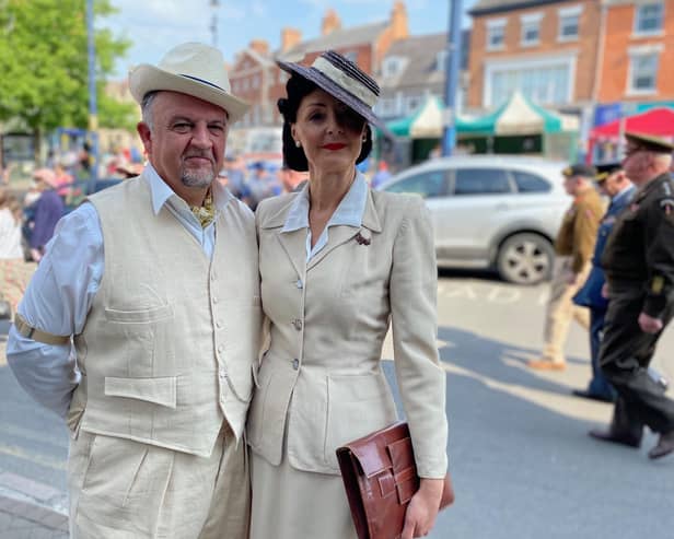 Andrew and Cheryl Chamberlain dressed in stylish period clothes at Sunday's 1940s Melton Mowbray event