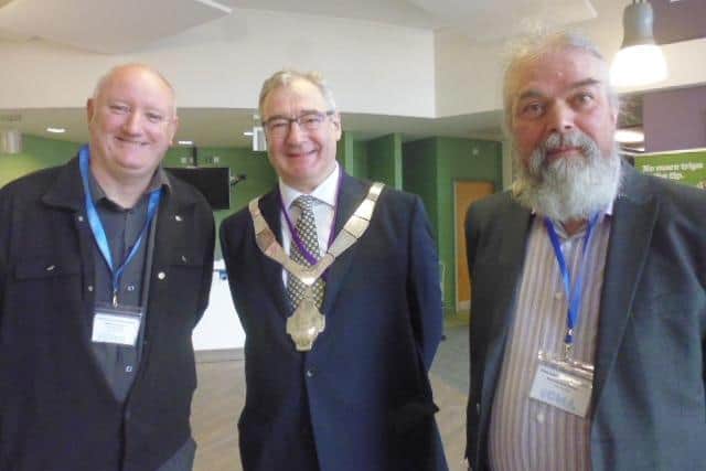 From left, Danny Lawrence BEM (CMA and Gateway 978 Basildon); Councillor Jim Adcock (Melton Mayor); Patrick McCracken (103 The Eye executive director) at the summer gathering