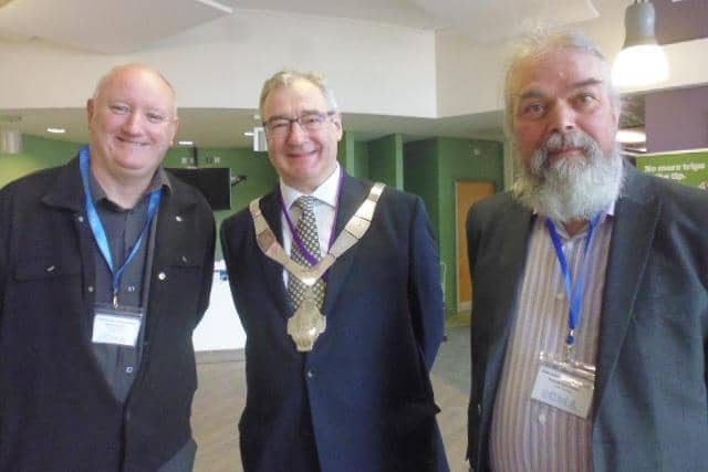 From left, Danny Lawrence BEM (CMA and Gateway 978 Basildon); Councillor Jim Adcock (Melton Mayor); Patrick McCracken (103 The Eye executive director) at the summer gathering