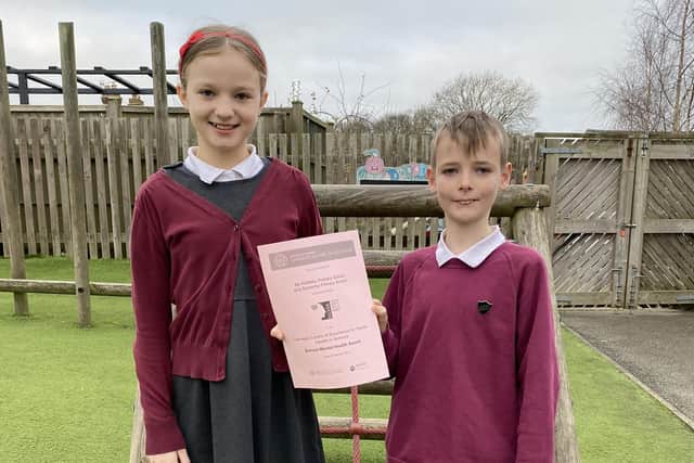 Pupils at Somerby Primary School with the school's mental health award
