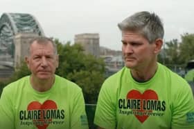 Stuart Hall (left) and Dan Spincer pictured during their interview with the BBC during Sunday's coverage of the Great North Run