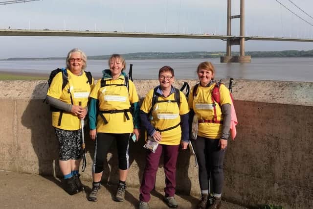 Sandra Boddy, Kate Farmer, Sam Ison and Kim Ballance pictured near the Humber Bridge at the start of their Viking Way fundraiser