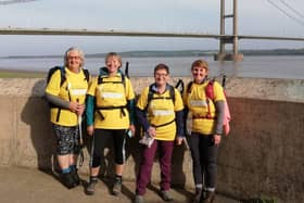 Sandra Boddy, Kate Farmer, Sam Ison and Kim Ballance pictured near the Humber Bridge at the start of their Viking Way fundraiser