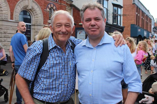 Labour's Melton Borough Council leader, Pip Allnatt (left) with Melton's Conservative MP Edward Argar at Saturday's protest event