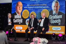 Former England player and selector Geoff Miller OBE conducted a Q&A session with ex-England captains Graham Gooch OBE and Mike Gatting OBE (L-R)