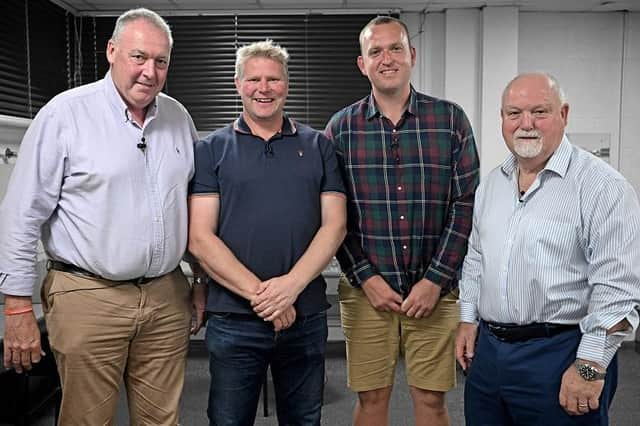 From left, Angus Fraser, Matthew Hoggard, Luke Fletcher and Mike Gatting at the cricket legends charity evening at Melton Theatre
PHOTO TOBY ROBERTS