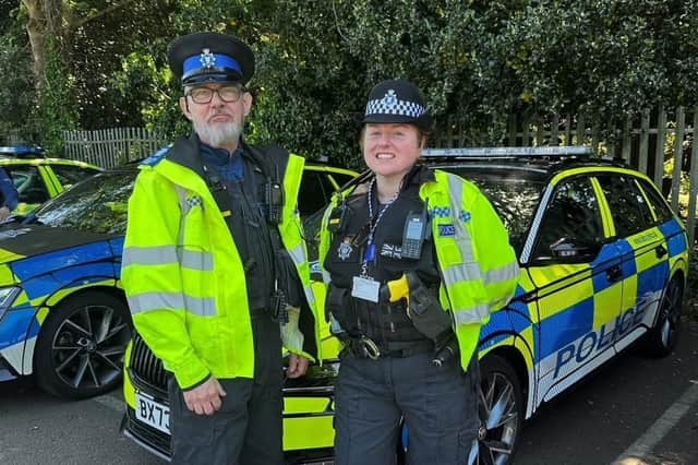 Pc Lucy Baxter and PCSO Andrew French pictured at the latest Melton Fatal4 operation