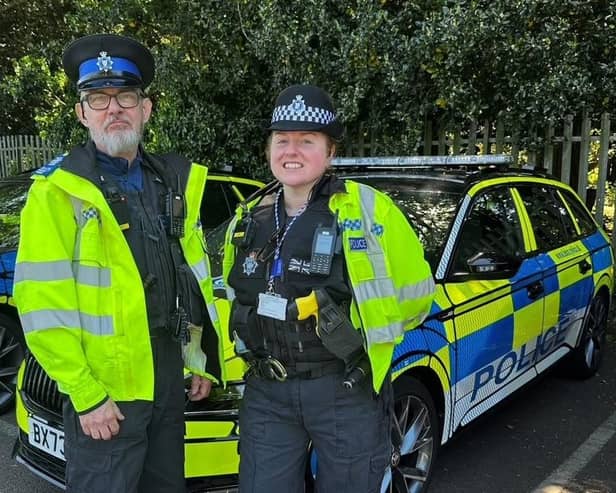 Pc Lucy Baxter and PCSO Andrew French pictured at the latest Melton Fatal4 operation