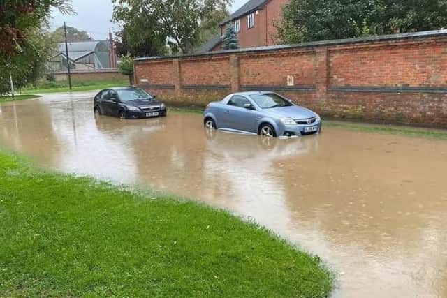 Flooding in Mill Lane, Rearsby, during Storm Babet in October 2023