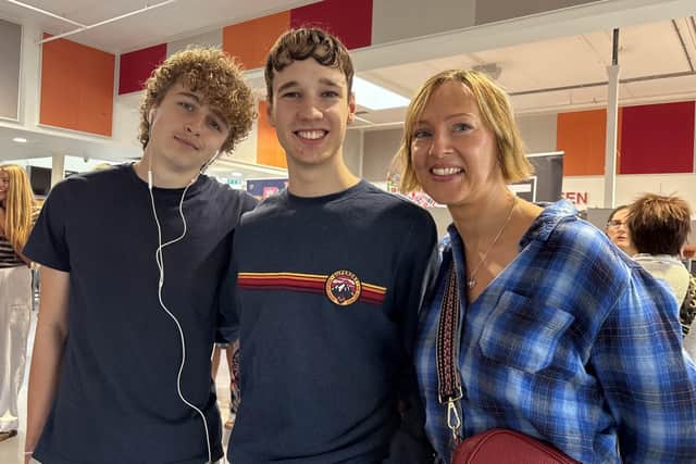 Isaac Trotter with mum Sarah and a friend at GCSE results day
