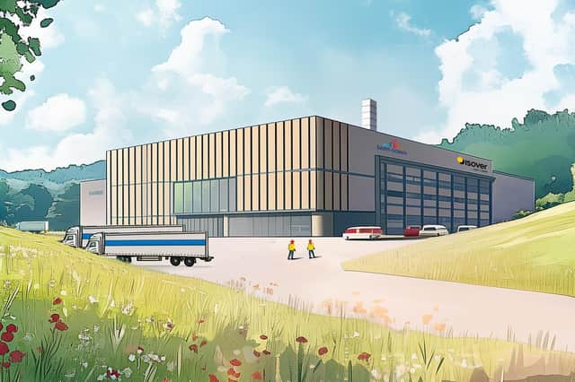 A computer image of the planned new stone wool insulation plant at the former Holwell Works site which will adopt the use of cleaner power