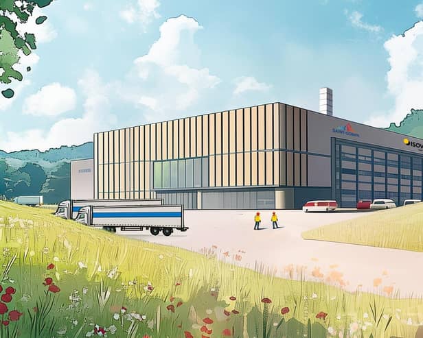 A computer image of the planned new stone wool insulation plant at the former Holwell Works site which will adopt the use of cleaner power