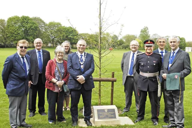 Lord Lieutenant of Leicestershire, Mike Kapur, with representatives of Melton Mowbray Town Estate at the planting of the Coronation oak tree in Egerton Park