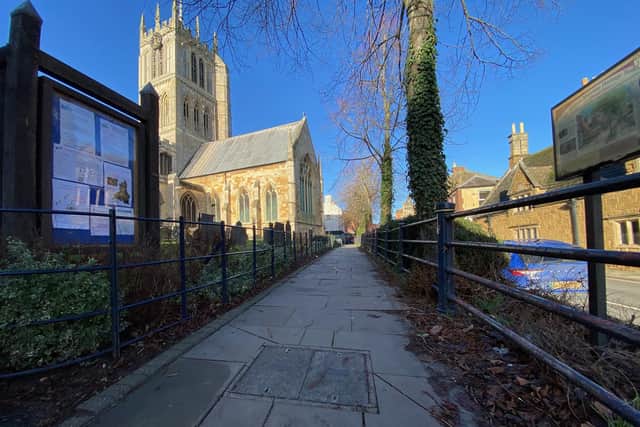 The uneven paving stones on the Burton Street footpath in Melton Mowbray