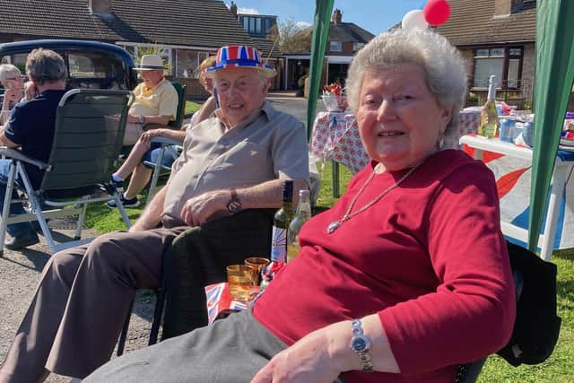 Arnold and Mary Browne enjoy the Coronation party in Needham Close in Melton