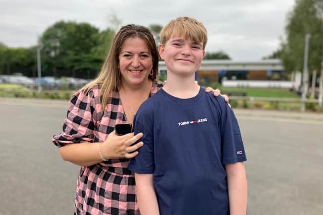 Toby Langford with mum Lindsey on GCSE results day at Long Field Spencer Academy
